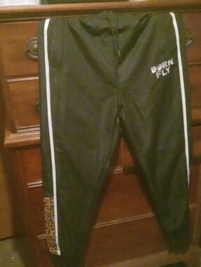 Born FLY Black Athletic Track Pants with White Piping